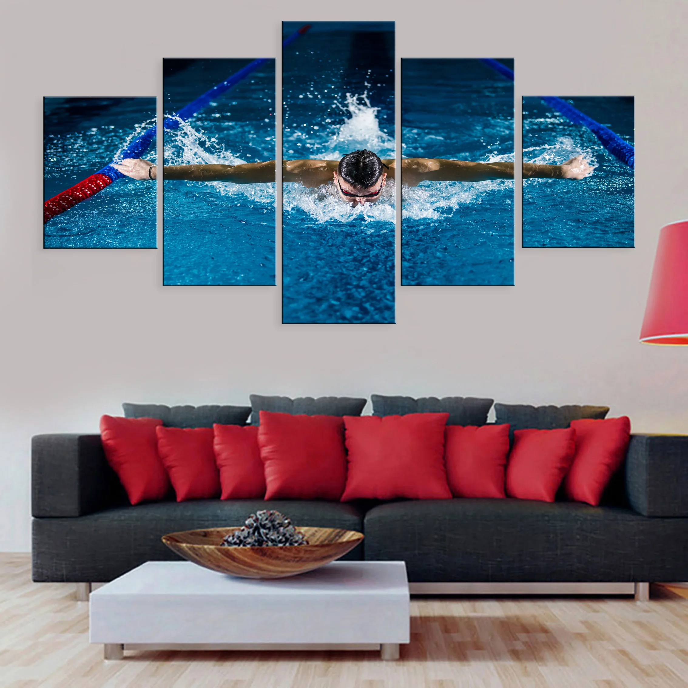 

Hd Printed Home Decoration Modern 5 pieces Swimming Sport Artwork Modular Poster Canvas For Living Room Framework Modular