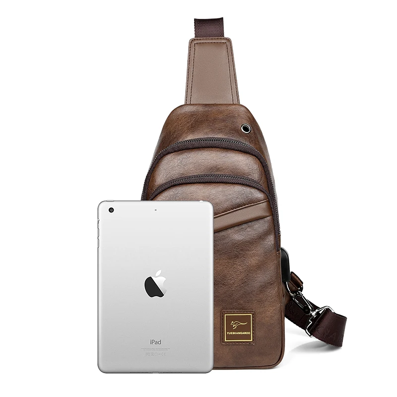 Роскошная брендовая кожаная мужская нагрудная Сумка кенгуру дорожная походная