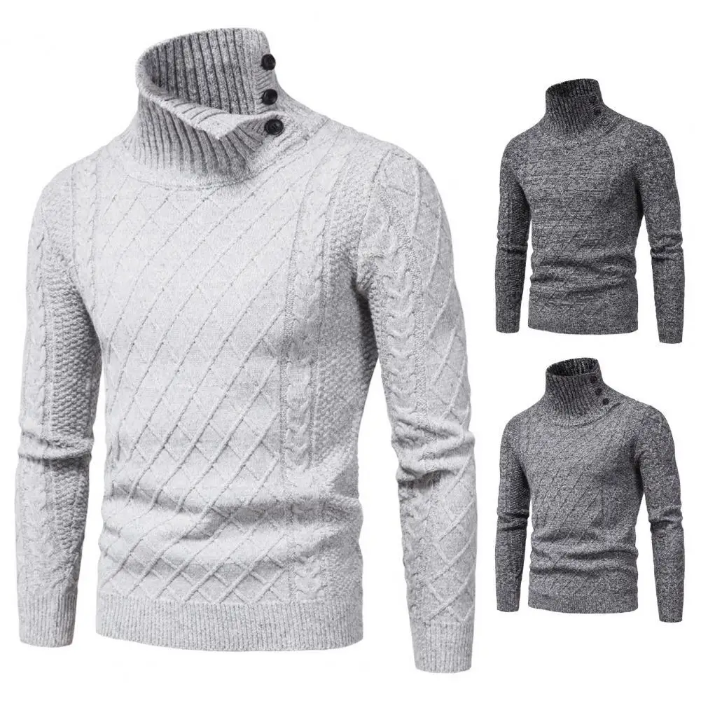 

Men's Pullover Casual Jumper Solid Color Turtleneck Knitted Top Autumn Sweater Knitted Polyester Flexible Men Pullover Knitwear