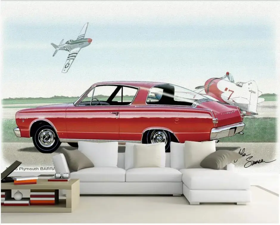 

3D-обои WDBH под заказ Красные винтажные классические старые самолеты для гостиной домашний Декор 3d Настенные обои для стен 3 d