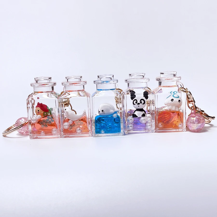 Брелок для ключей с плавающей жидкостью панда медведь пингвин блестящий зыбучий