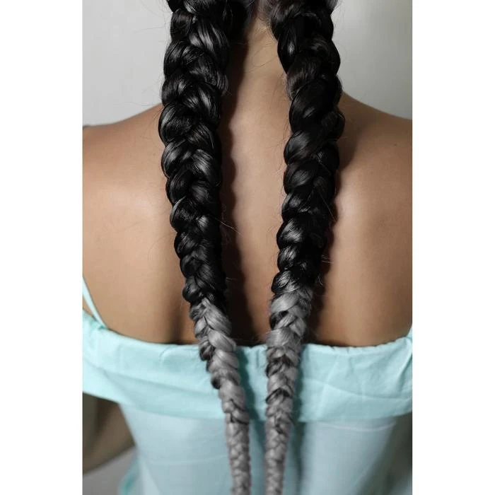 SIM-BRAIDS Канекалон двухцветный гофрированный 65 см 90 гр цвет чёрный/пепельный |