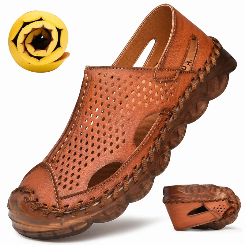 

2020 Summer New Leather Breathable Hole Men's Shoes Comfortable Casual Shoes Handmade Soft Driving Men Loafers Black Brown
