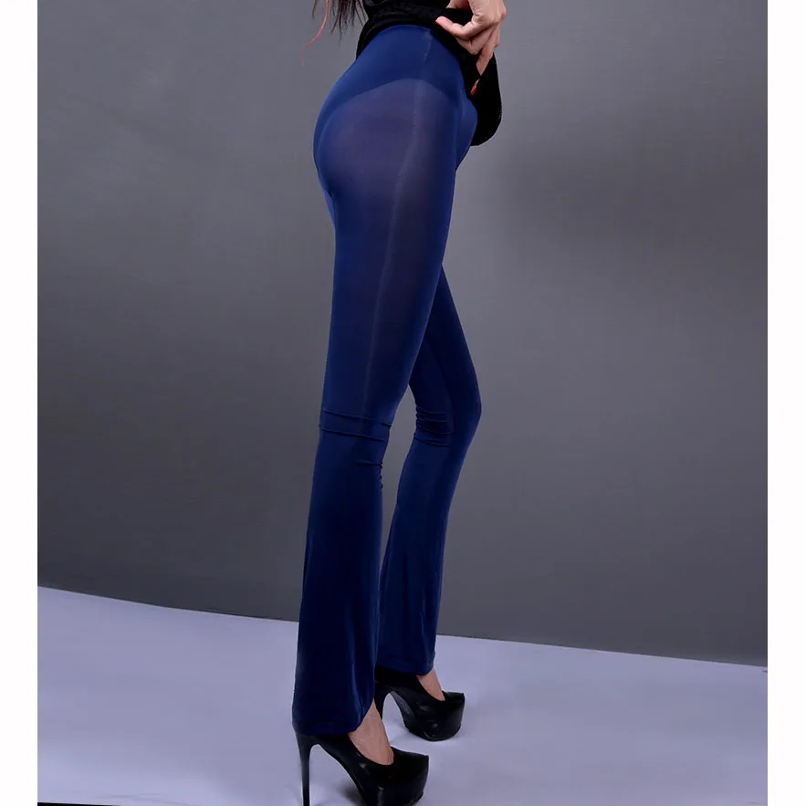 Блестящие прозрачные расклешенные брюки из вискозы тонкие Фетиш Экзотика