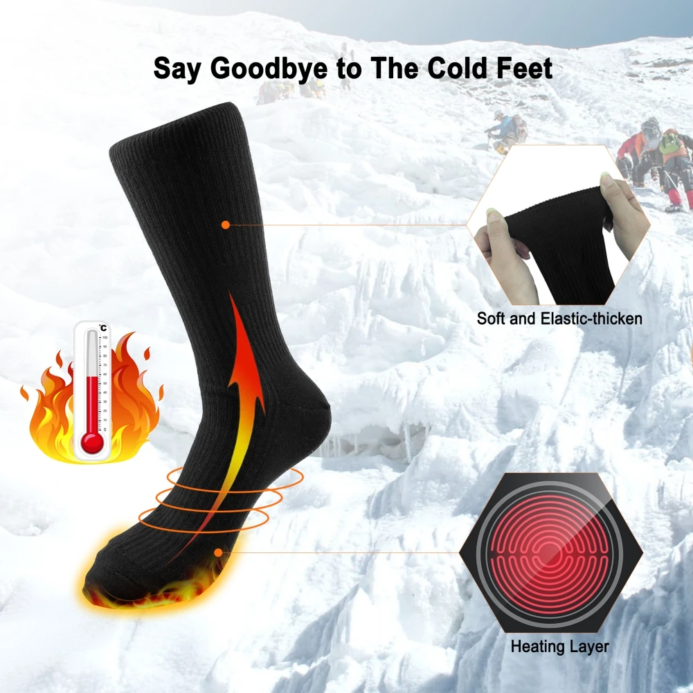 

1Pair Electric Heating Socks Winter Battery Charge Thermal Socks Outdoor Skiing Fishing Middle Tube Stocking Boot Feet Warmer