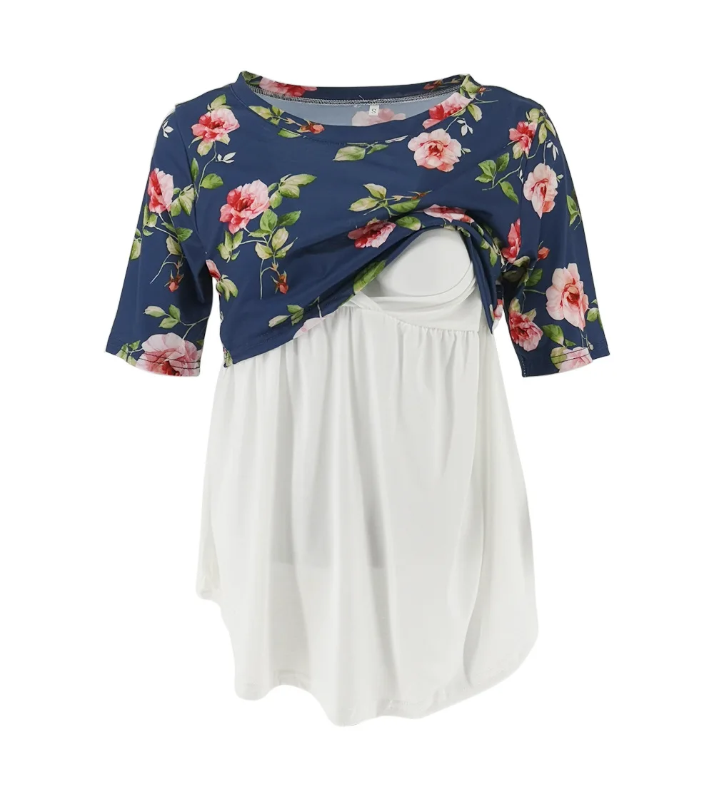 summer maternity clothes mother nurse tops floral printing short sleeve loose women tee shirt t-shirt ropa de maternidad 2020 | Мать и