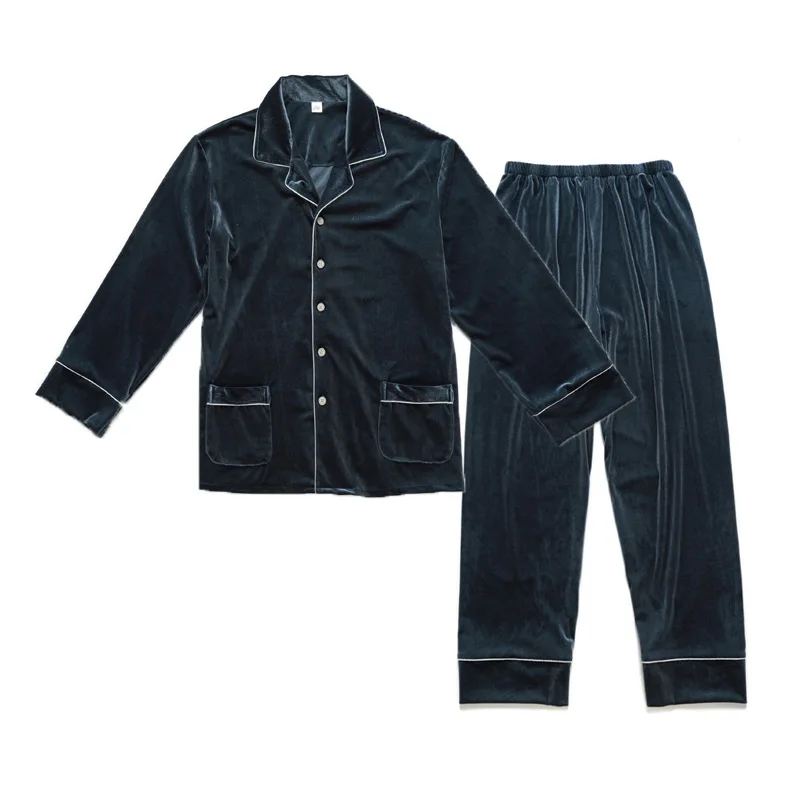 Mens Pajamas Set Winter Flannel  Thick Warm Sleepwear Turn-down Collar Button Elastic Waist Men Nightwear Home Clothes Pijamas