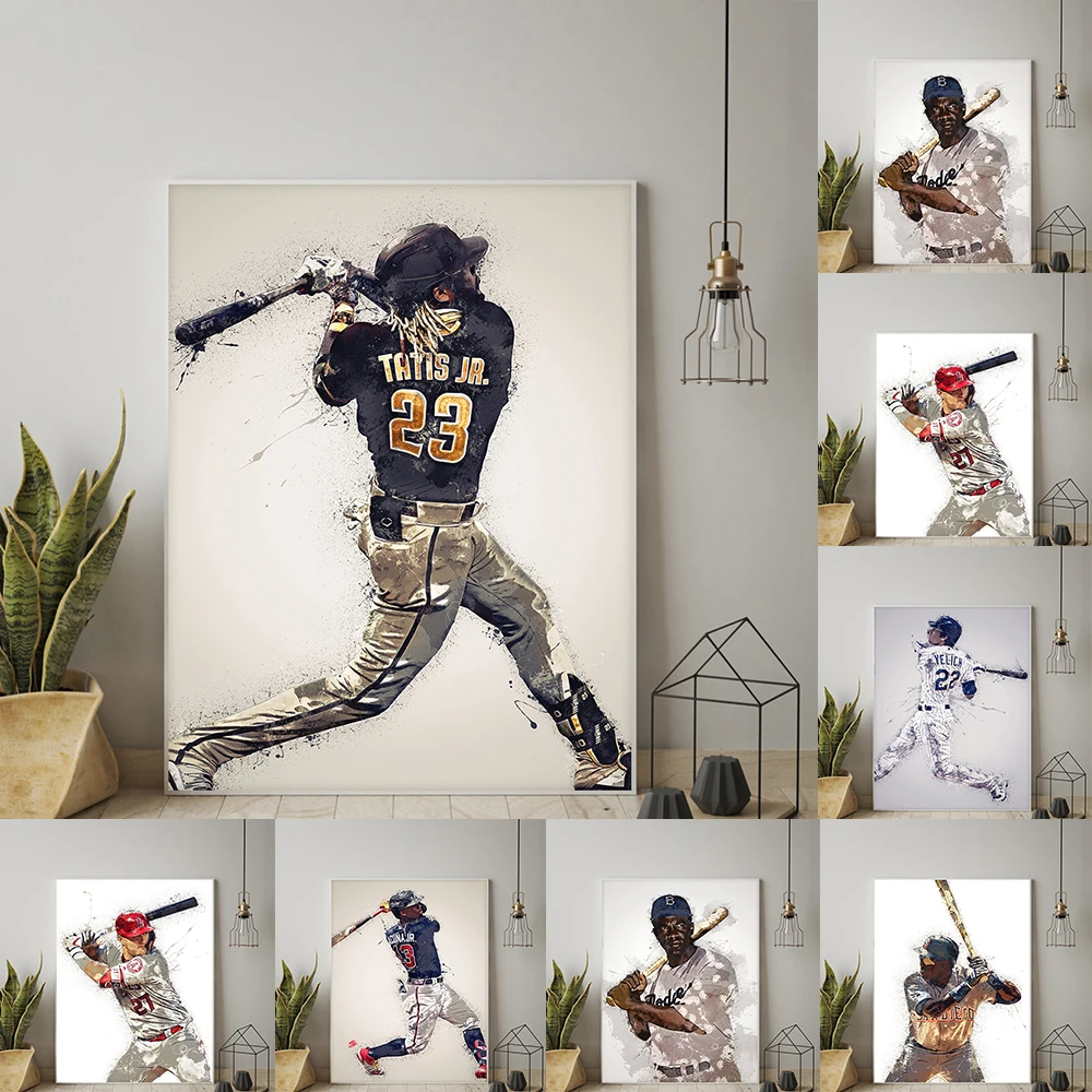 

Famous Baseball Player watercolor Poster Wall Art Canvas Print on the Wall Decorative Painting for Living Room Decor Frameless