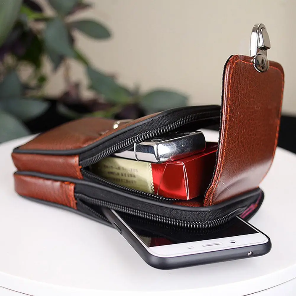 

Men Mini Waist Bags For Phone Coins Containers Portable Bag Durable Vintage Pouch Bag Belt Zipper Outdoor PU Leather Phone Y5L3