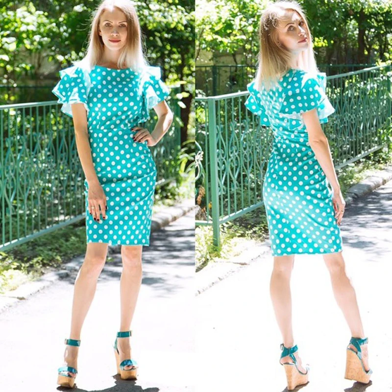 Платье Plusee женское облегающее до колена с коротким рукавом и рукавом-фонариком