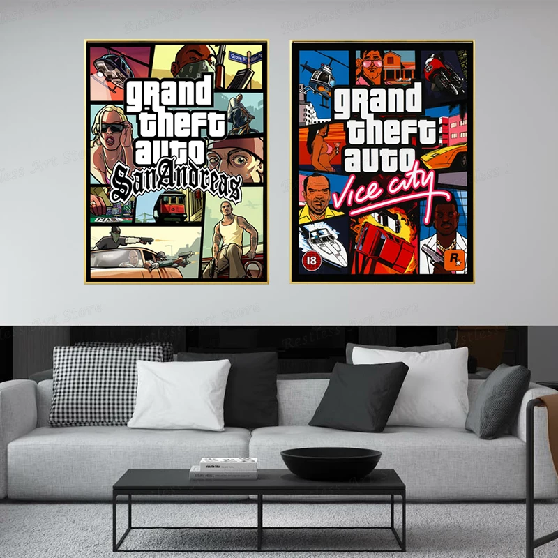 Винтажная Картина на холсте GTA 5 Сан-Андреас вице-город постер с художественным