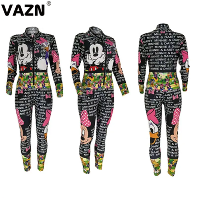 VAZN HM6162 велосипед модный дизайн письмо Pant2019 сексуальный женский комбинезон с принтом О-образным вырезом с длинным рукавом облегающий спортивный костюм длинный комбинезон