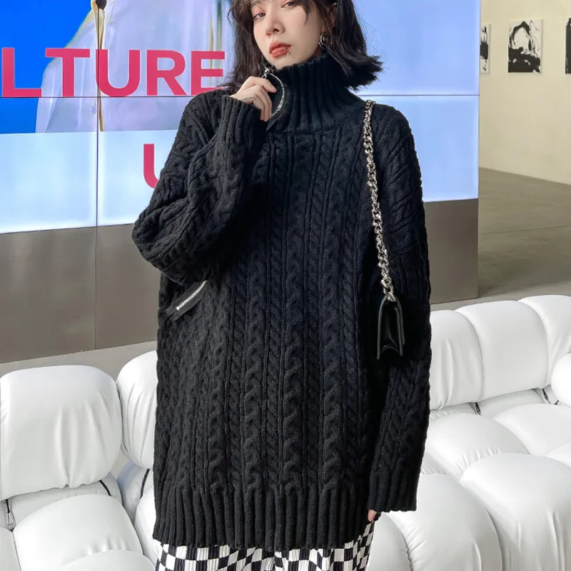 

XUXI 2021 Autumn Winter Turtleneck Sweater, Women Thicken Loose Long Sleeve, Fashion Knitting Pullover Sweater, E4296