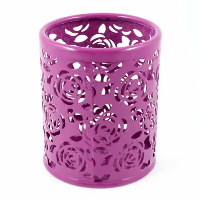 

Fuchsia Hollow Rose Flower Pattern Metal Pen Pencil Pot Holder Organizer