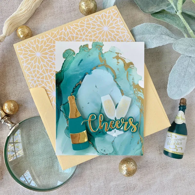 Eat Drink &amp Be Merry Clear Stamp + высечка шампанского Новогодний талон и штампы 2020 для