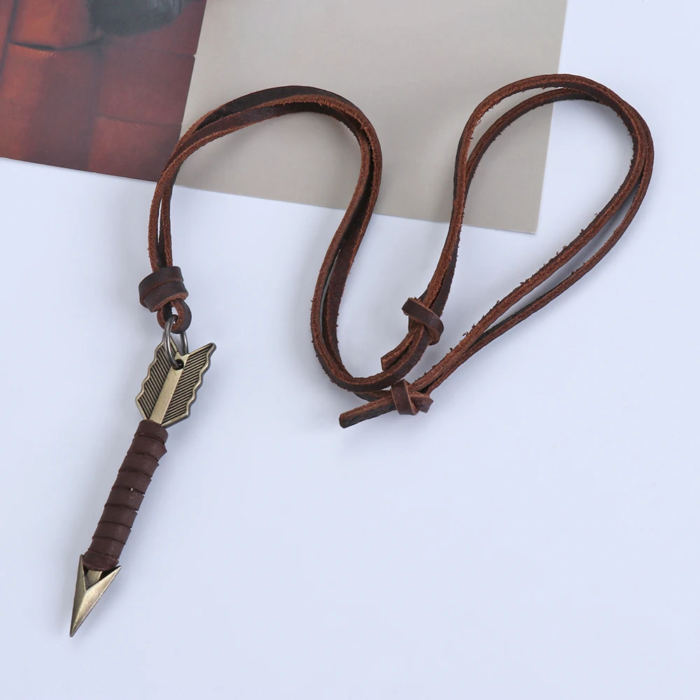 1Pc Handmade Vintage Leather Arrow Pendant Necklace Rope Chain Necklaces Men&Women Punk Jewlery Accessories Wholesale images - 6