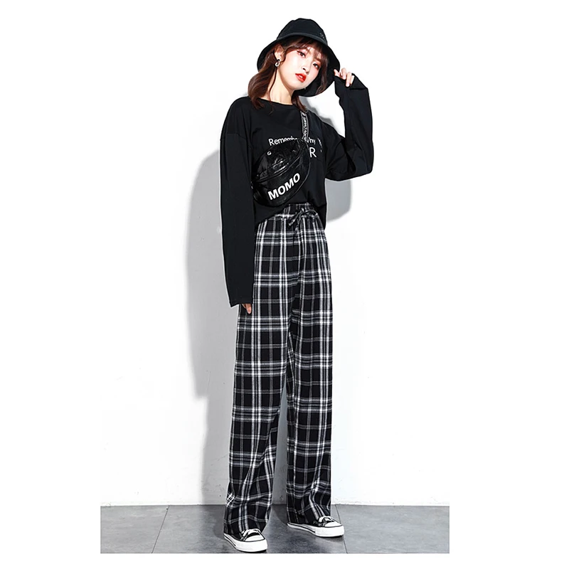 

Mopping Pants Autumn High Waist Pants Loose All-match Fashion Casual Pants Plaid Pants Wide Leg Pants Women's Pants