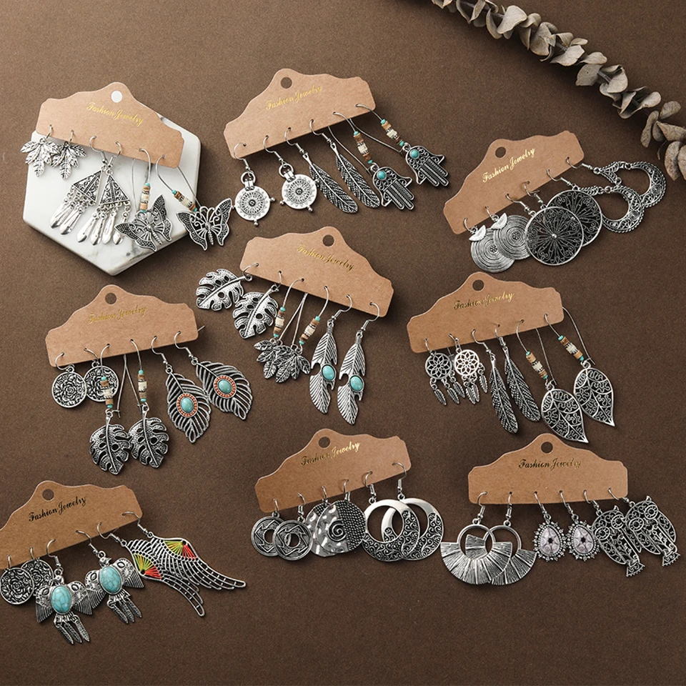 Старинные Длинные Листья Цветы Бабочка Сова Крыло Птицы Shaped Висячие Серьги