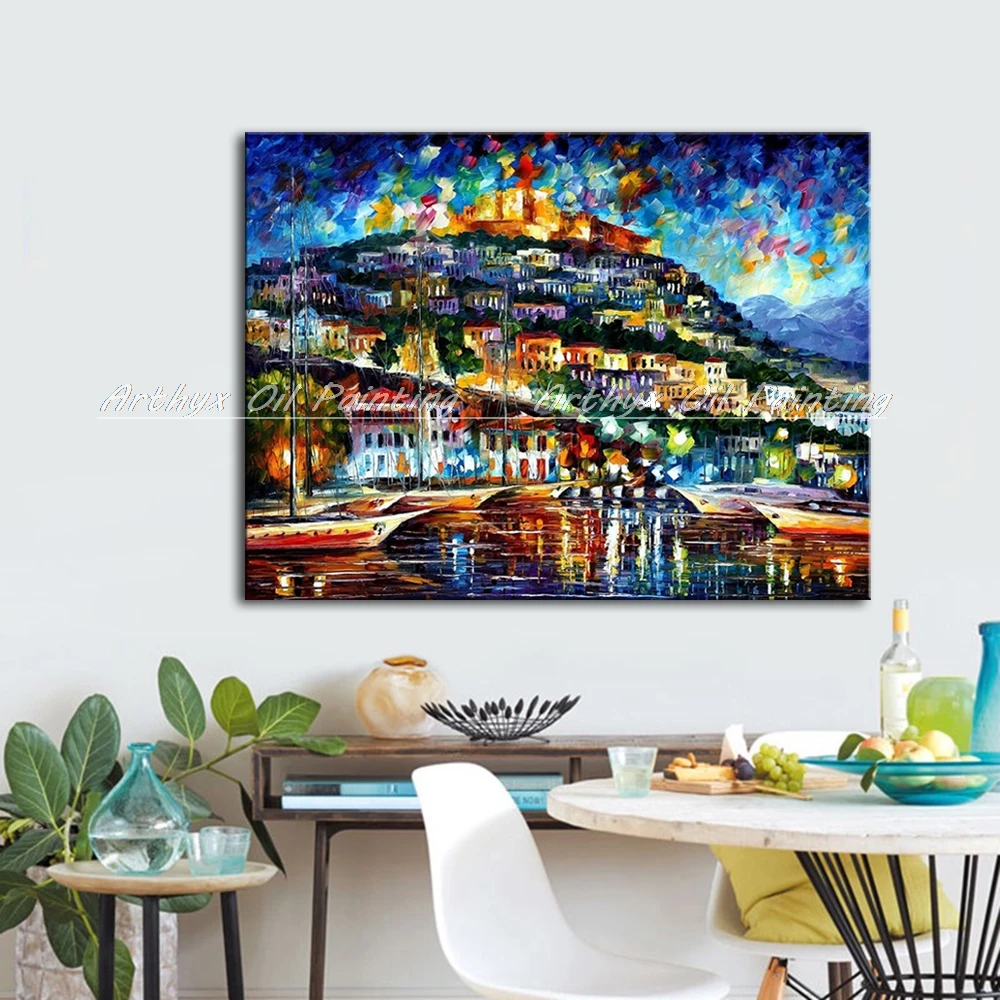 Ручная роспись города здания палитра нож Толстая Текстура пейзаж картина маслом