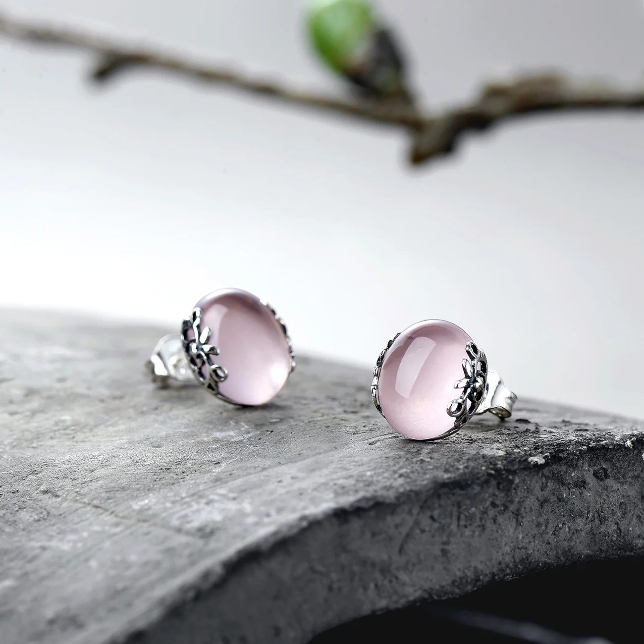 Vinregem Vintage 925 Sterling Silver Oval Natural Rose Quartz Gemstone Earrings Ear Studs Wedding Fine Jewelry Drop Shipping | Украшения и