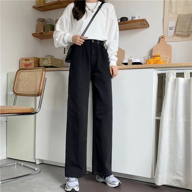 

YTX1684; Сезон весна-осень; 2021 Новые прямые брюки с широкими штанинами маленькие свободные и тонкие Высокая талия джинсы