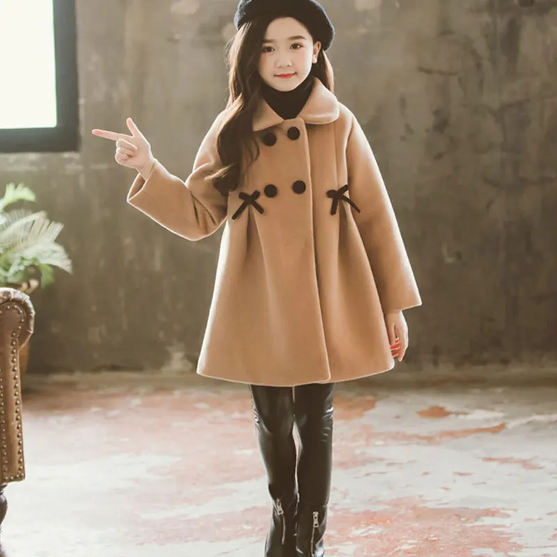 Детские куртки для девочек зимнее шерстяное пальто подростков осенняя куртка