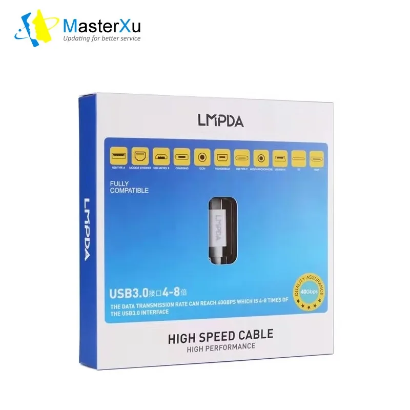

MasterXu LMPDA White Certified Cable Thunderbolt 3 1.2m 3.9 Feet 40Gbps Data Transfer USB C to USB C Cable High Speed PD 100W Ch