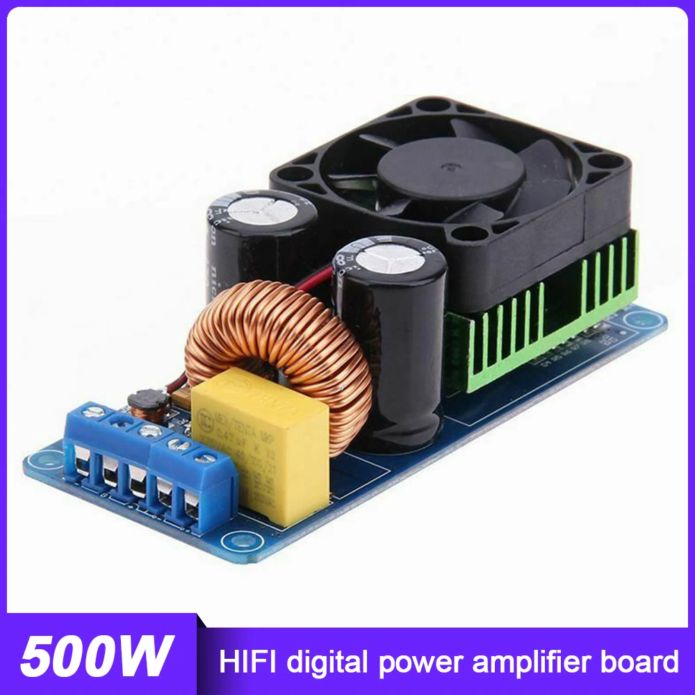 

500W HIFI Power Amplifier Board Class D Mono Channel Amplifier Board With Cooling Fan Stereo Audio Volume Control Device