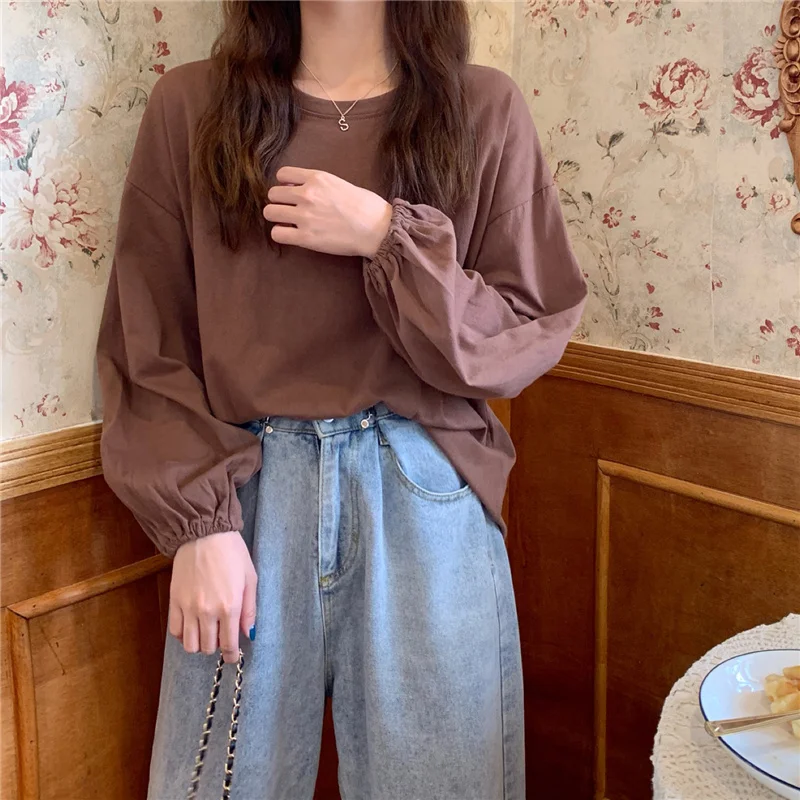 

KK1952 2021 new candy-colored bubble sleeve age-reducing loose long-sleeved T-shirt