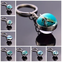 blue sea marine life jewelry turtle dolphin seashells key chain keyring glass ball keychain crystal pendant christmas gift