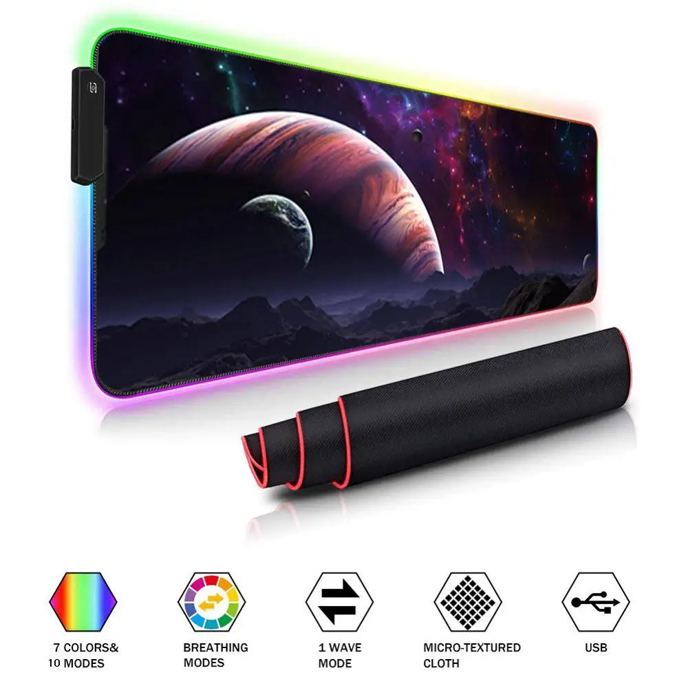 Игровой коврик для мыши RGB большой 80*30 см компьютерный со светодиодной подсветкой