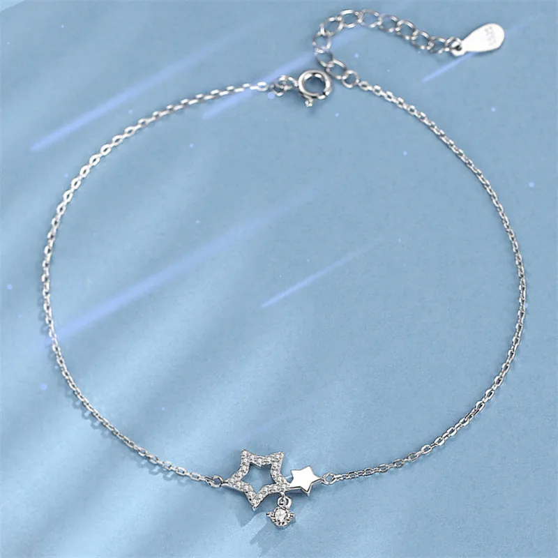

925 стерлингового серебра с украшением в виде кристаллов звезда браслет, браслет на запястье для женщин девочек-гостей на свадьбе ювелирные ...