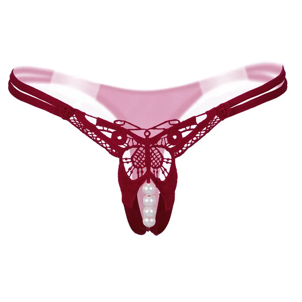 Женские трусики с узорами бабочки сексуальные кружевные имитацией жемчуга