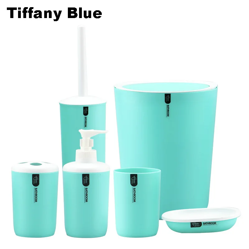 Tiffany Blue GOALONE класса люкс 6 шт., набор для ванной чашка держатель для зубной щетки мыла дозатор для мыла блюдо мусорный бак туалетная щетка для уборки в ванной, набор аксессуаров - Цвет: Tiffany Blue