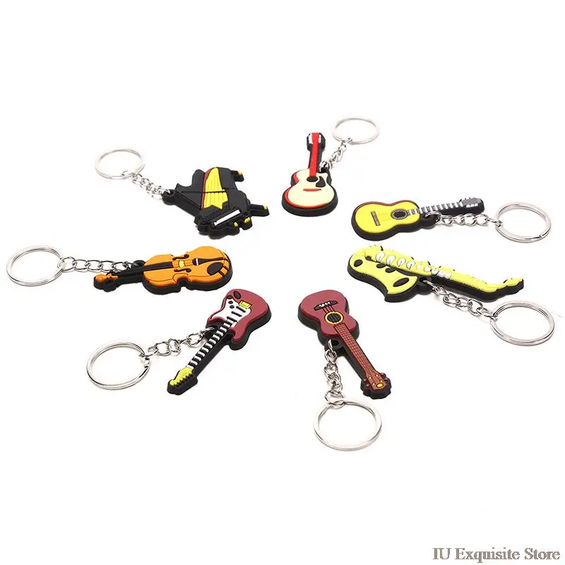 

Creative Mini Musical Instrument Keychain Cute Silicone Guitar Piano Saxophone Key Chain Backpack Car Ornament Musician Jewelry
