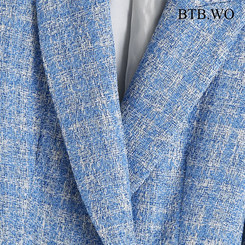 

BTB.WO Women Fashion 2021 New Plaid Print Double Breasted Check Tweed Blazer Coat Lady Streetwear Outerwear Chic Tops