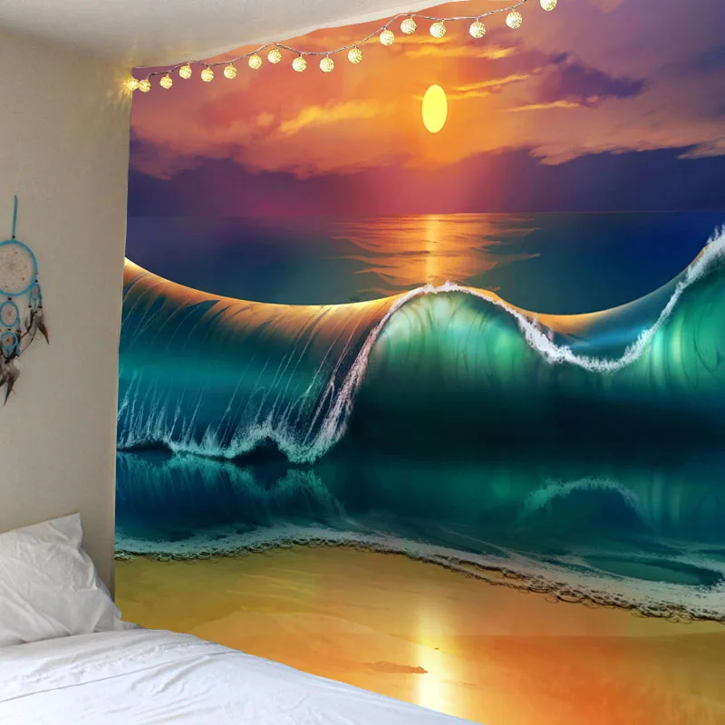 

Sunset ocean wave landscape tapestry hippie bohemian wall decoration tapestry bedroom decoration tapestry