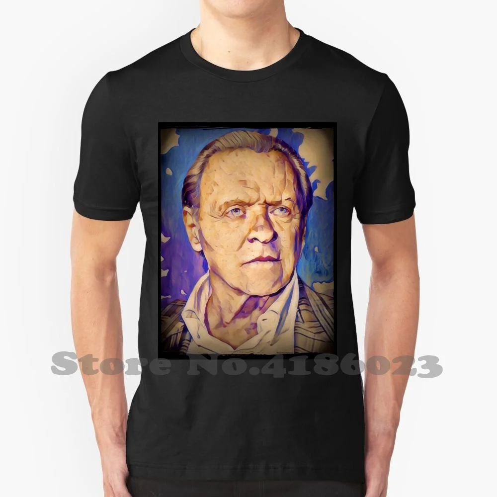 

Футболка для мужчин и женщин, цифровой портрет Энтони Хопкинса, черный и белый цвет, актер Энтони Хопкинса, Ганнибал, Ганнибал