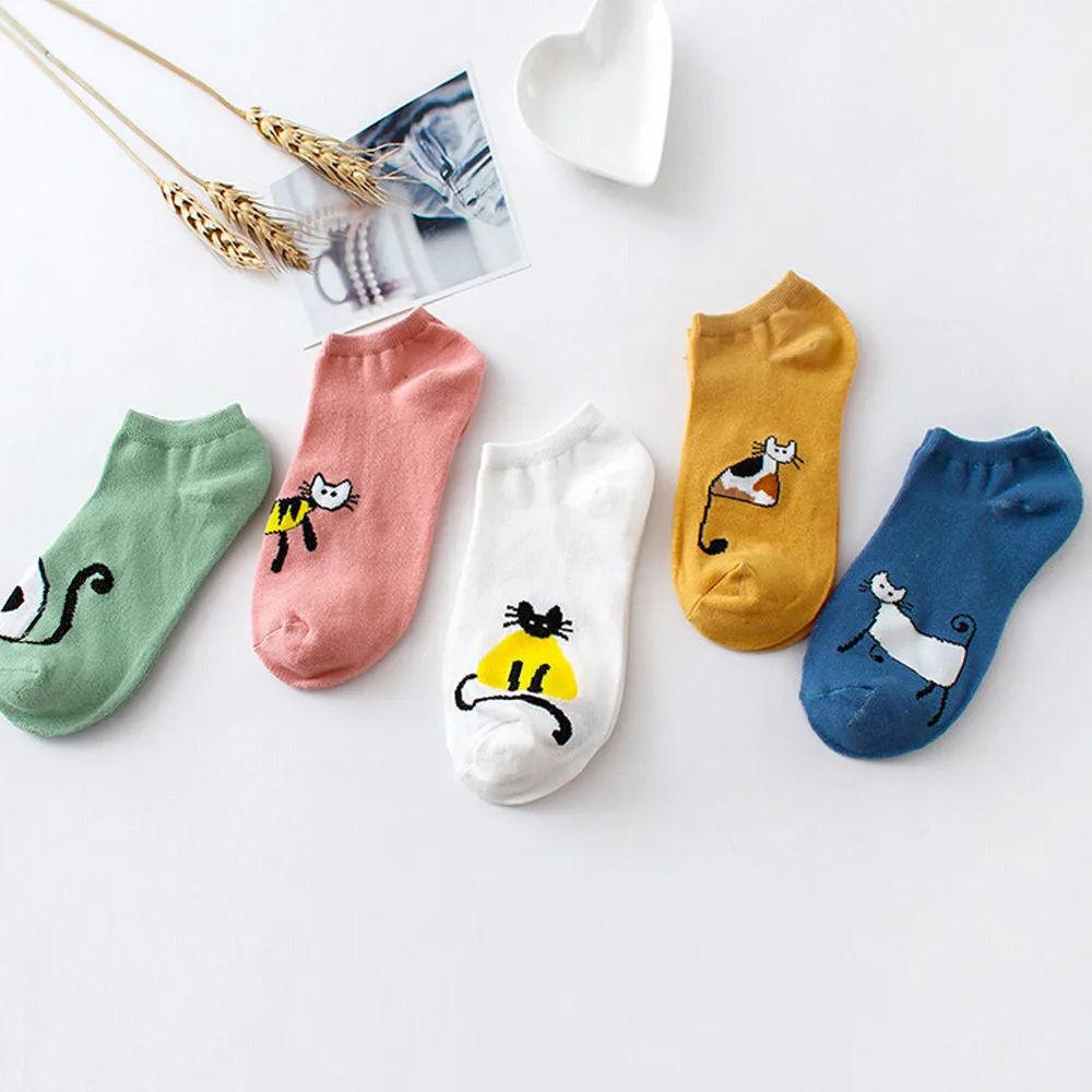 2019 женские носки милые хлопковые модные забавные с принтом кота удобные теплые