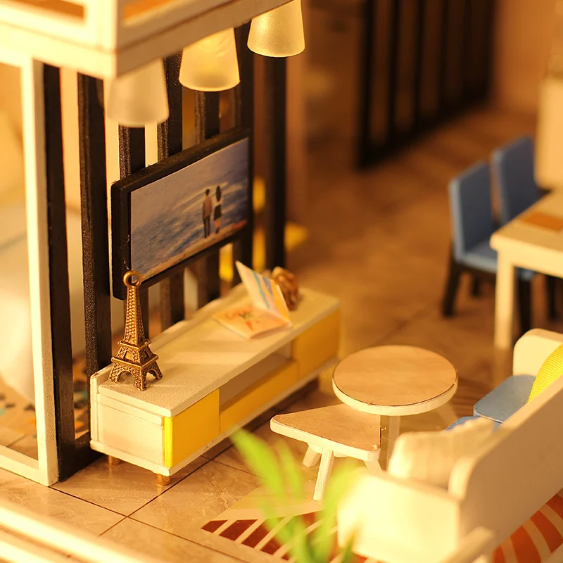 Миниатюрный Кукольный домик сделай сам деревянная мебель пазл кукольный с Bluetooth