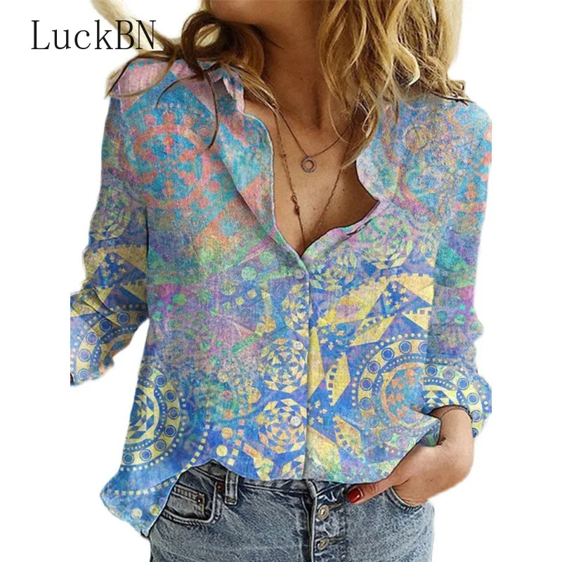 

Женская однобортная рубашка с принтом, офисная блузка с длинным рукавом в стиле Харадзюку, винтажные топы, осень