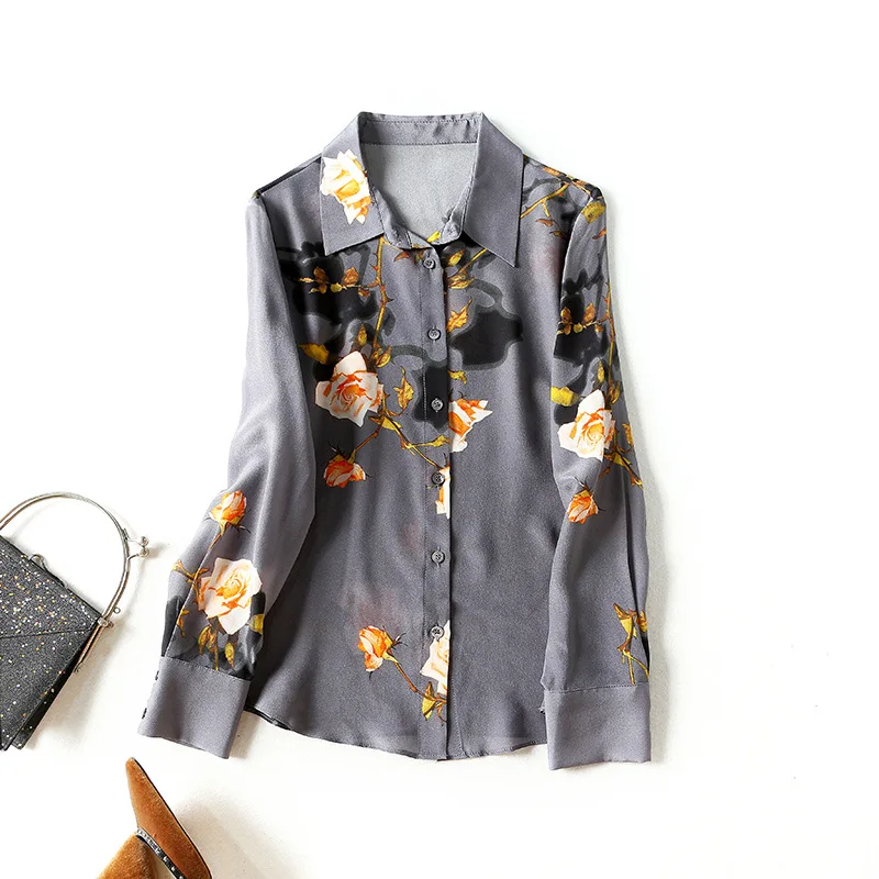 

Женские платья в американском и европейском стиле на весну 2021, однобортная Модная шелковая рубашка с длинным рукавом, отложным воротником и...