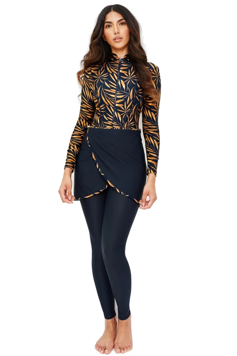 

2021 New Muslim Swimwear Women Modest Patchwork Hijab Long Sleeves Sport Swimsuit 3pcs Islamic Burkinis Wear Bathing Suit