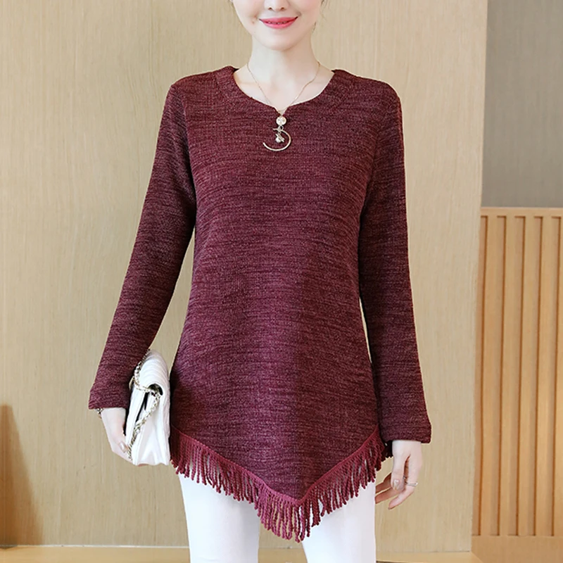 Женская мода плюс размер длинный рукав женская блузка, рубашка blusas Mujer Весна Осень Топ Femme винтажная туника с бахромой блузка 668E3