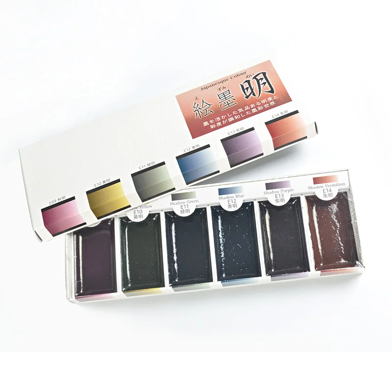 Japan Original Ming 6 Colors Solid Watercolor Paint Watercolour Suluboya Painting Ink Chinese Pigment for Big Full Pans |