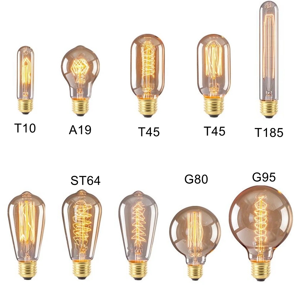 Ретро Edison led светильник лампочка E27 220 В 40 Вт ST64 G80 G95 T10 T45 T185 A19 нити Янтарный лампы