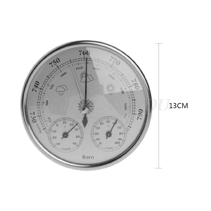 

130mm Atmospheric Pressure Temperature Hygrometer Weather Station Three-in-One Barometer Film Metal Box Barometer Drop Shipping