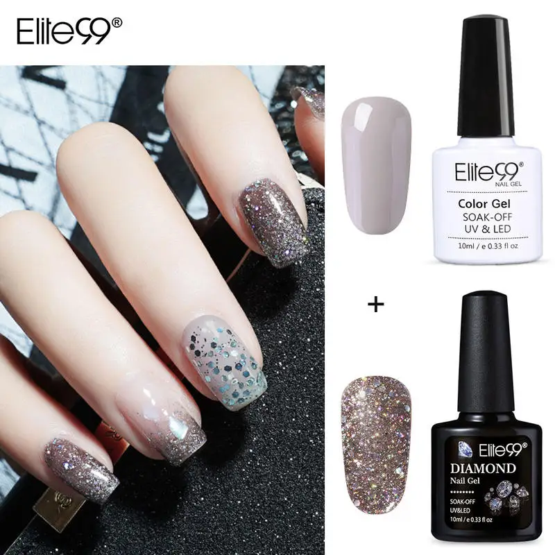 Elite99 2PcsGlitter Однотонная одежда Гель-лак набор Био-Гели Soak Off УФ светодиодный лак для