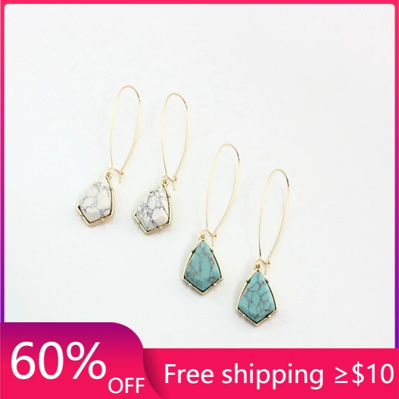 2 цвета s Белый Зеленый калаллейт Натуральный Камень Серьги Геометрические