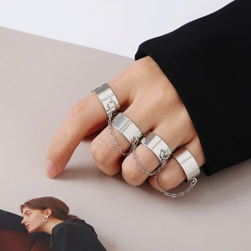 

New Punk Style Ring Chain Multi-finger Open Rings Men Women Party Concert Fashion Jewelry Gift